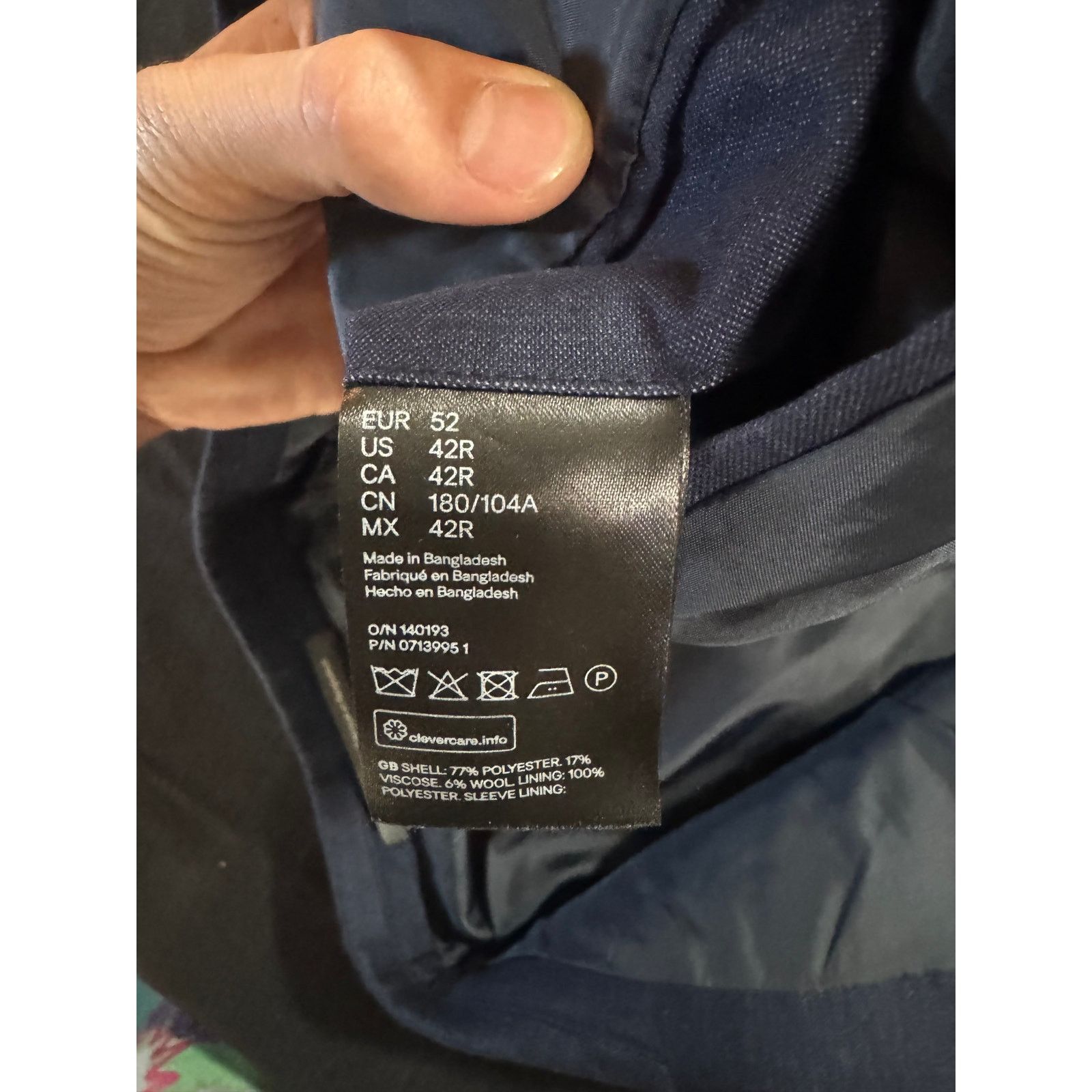H&M Sport Coat Navy Blue 2-Button Men's US 42R Skinny Fit Size 42R - 5 Thumbnail
