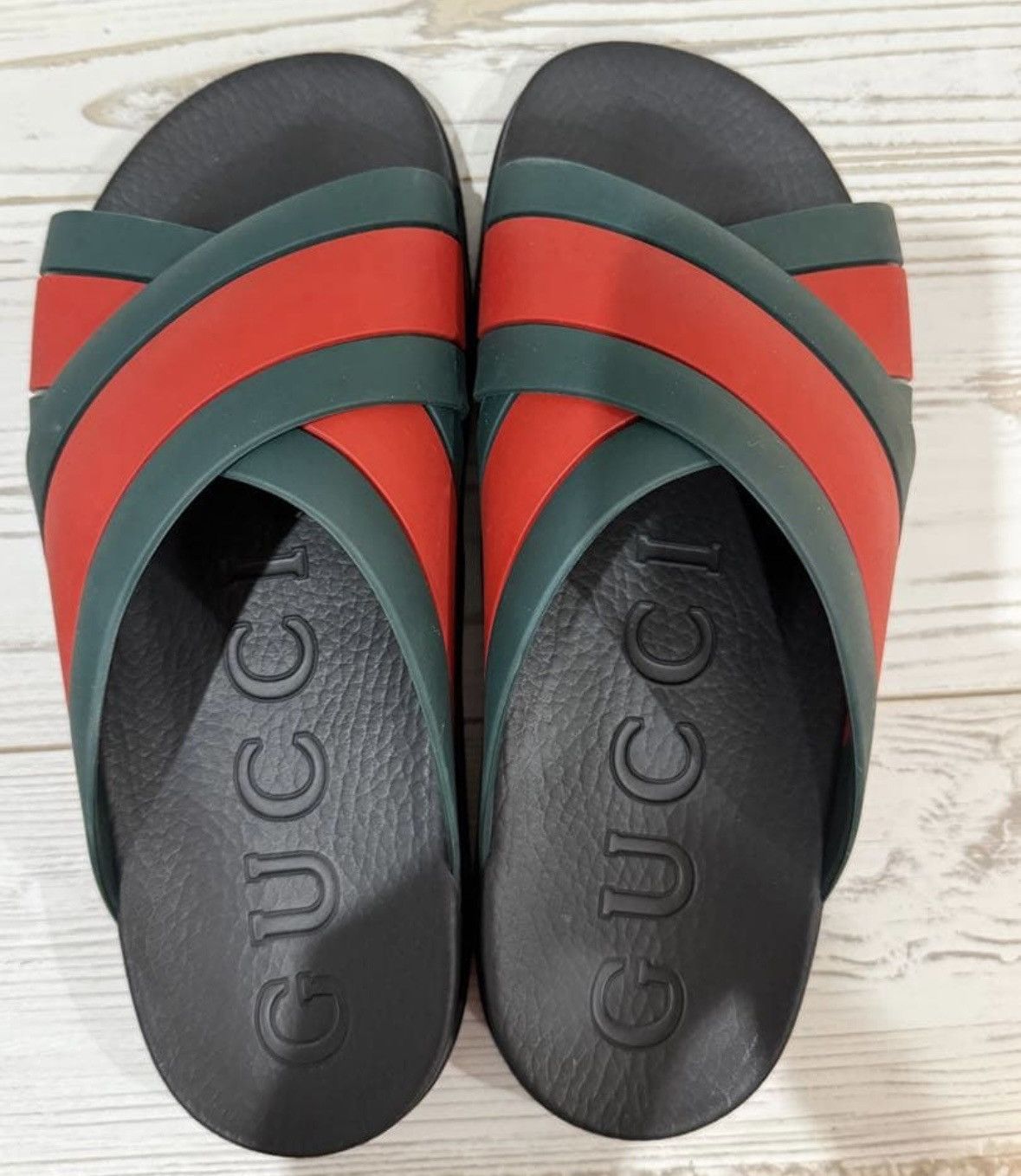 Gucci GUCCI rubber sandals GG BLACK RED GREEN 10 NEW Size US 10.5 / EU 43-44 - 10 Thumbnail