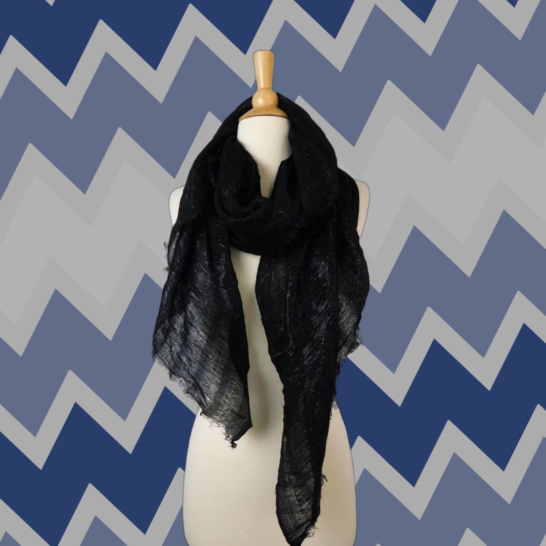 Vintage Cejon Scarf - Women - Oversize - Black-Silver - 64" X 30" Rayon Metallic Wrap Rectangle Size ONE SIZE - 1 Thumbnail