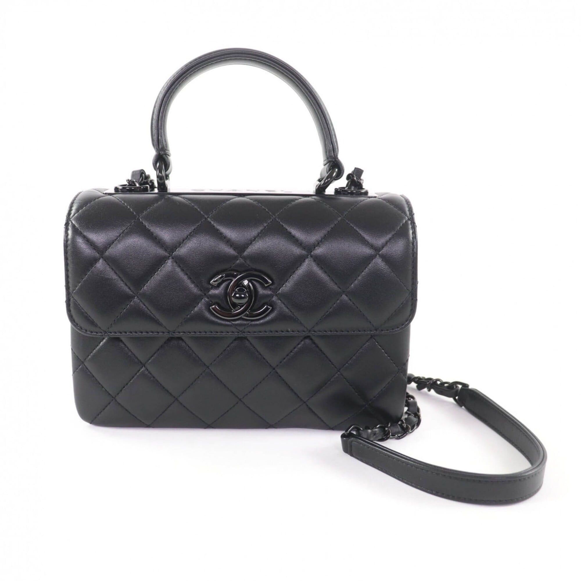 Chanel CHANEL Trendy CC Lambskin Leather Top Handle Matelassé Chain Shoulder Bag, Black with Hardware, Made in Italy, Women's Size ONE SIZE - 1 Thumbnail