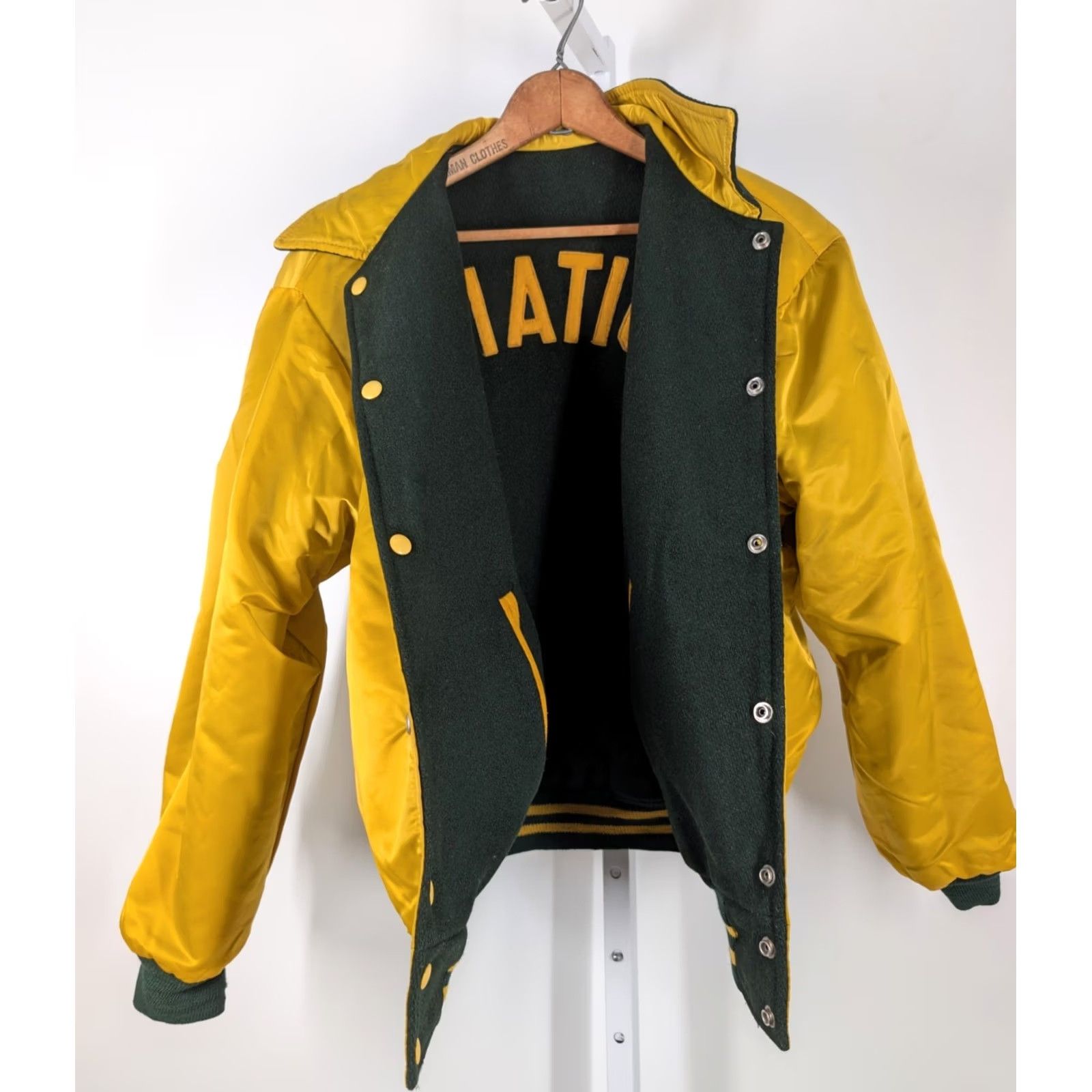 CO VINTAGE Hewitt Mfg Co AVIATION Reversible Letterman Varsity Jacket USA Wool Nylon 1950s 46" Chest Golden Yellow Green Mens Women? Size US S / EU 44-46 / 1 - 5 Thumbnail