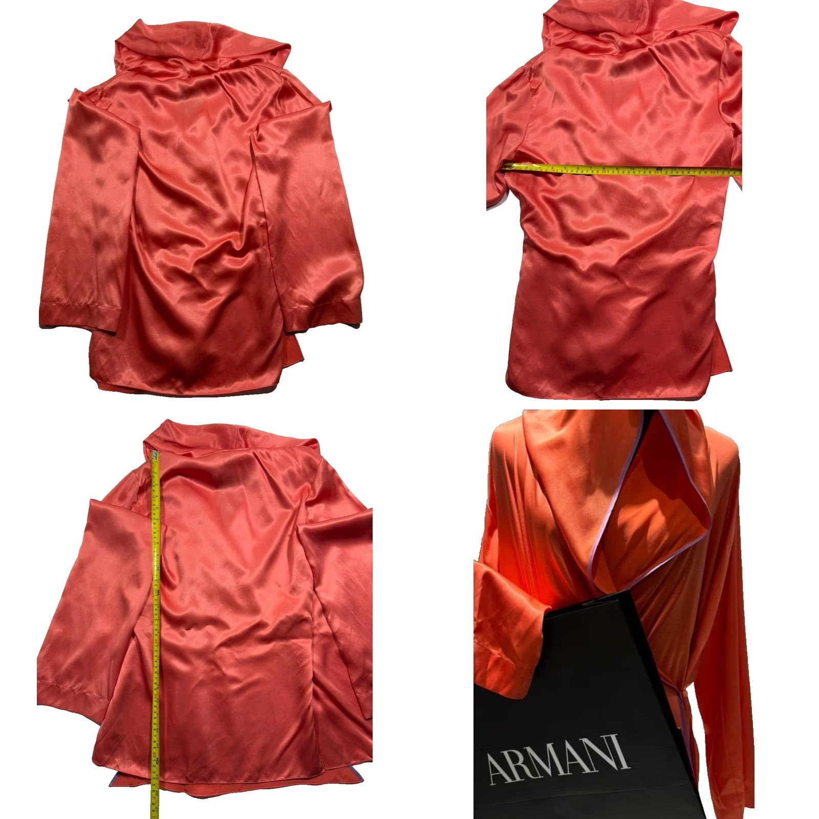 Giorgio Armani Giorgio Armani Women's Orange Satin Draped Hooded Wrap Blouse Size 42 BNWT Satin Blouse Hooded V-Neck Pullover Long Sleeve Solid Orange Women 42 Size M / US 6-8 / IT 42-44 - 10 Thumbnail