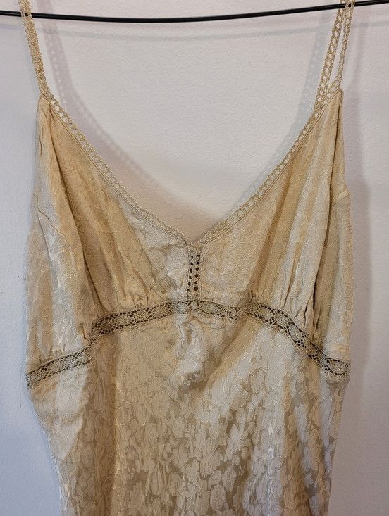 Zara Zara Woman Gold Satiny Lace Maxi Goddess Dress - Size 10 Size L / US 10 / IT 46 - 6 Thumbnail