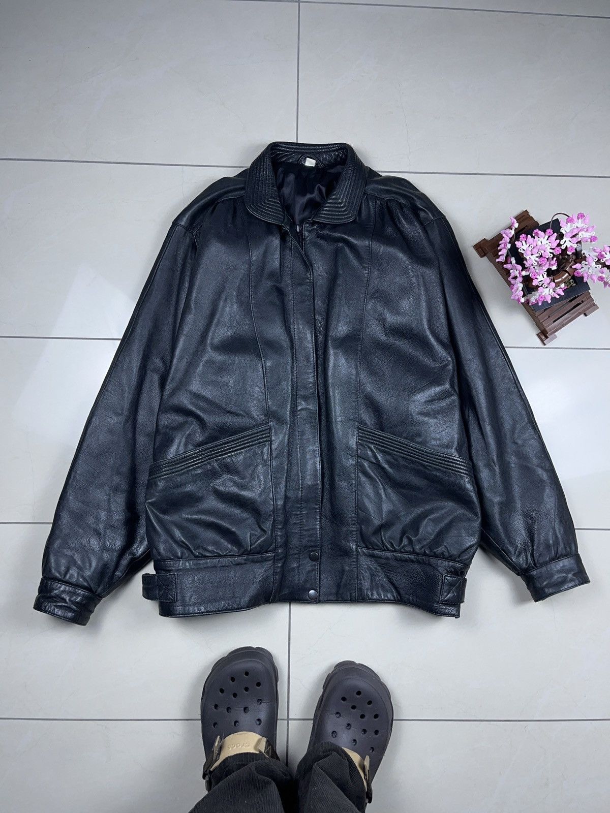 image of Vintage Sick Fit Boxy Genuine Leather Avant Garde Jacket in Black, Men's (Size Large)