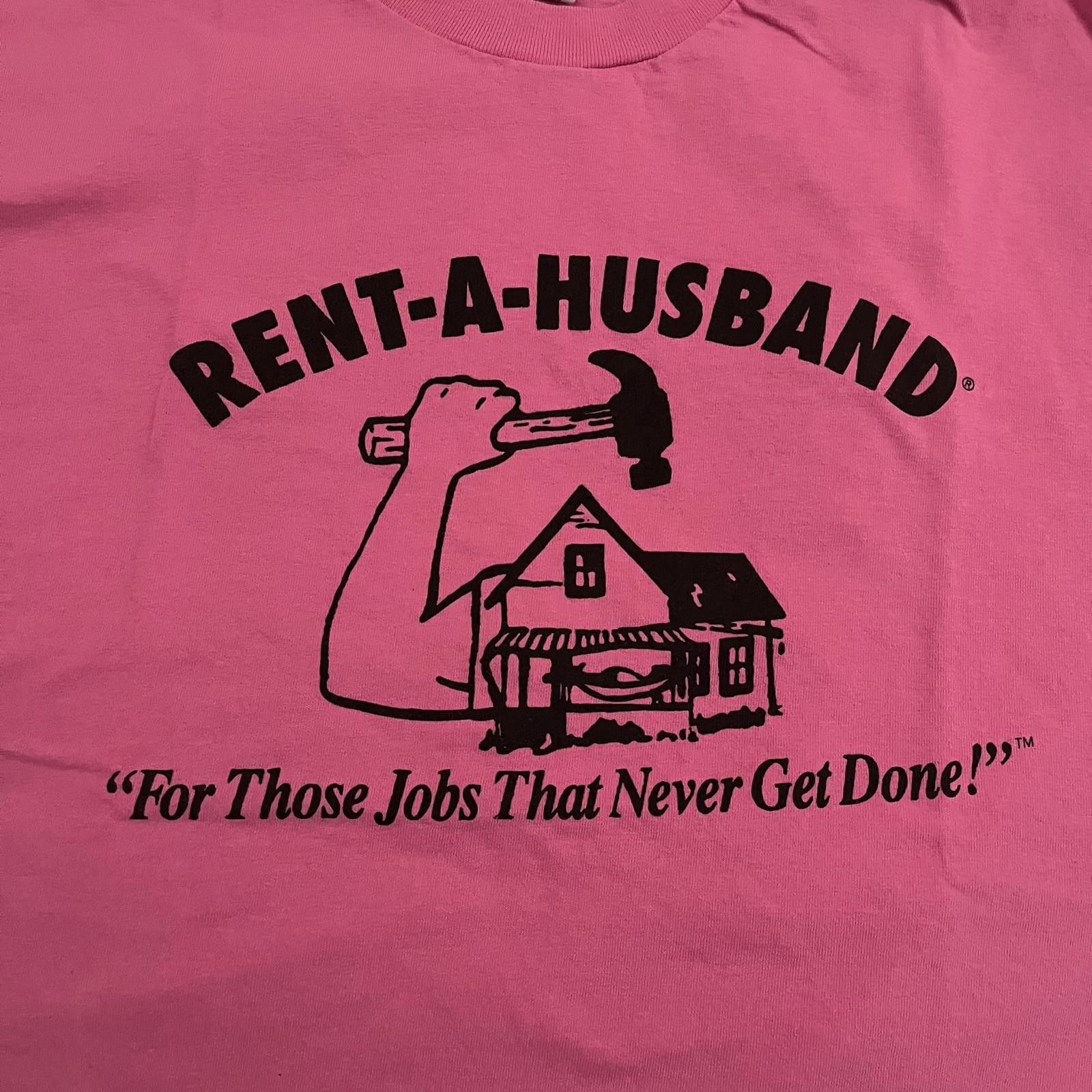 Anvil VTG Early 90s Rent-A-Husband Bright Pink Funny Novelty Tee Size XL / US 12-14 / IT 48-50 - 3 Thumbnail
