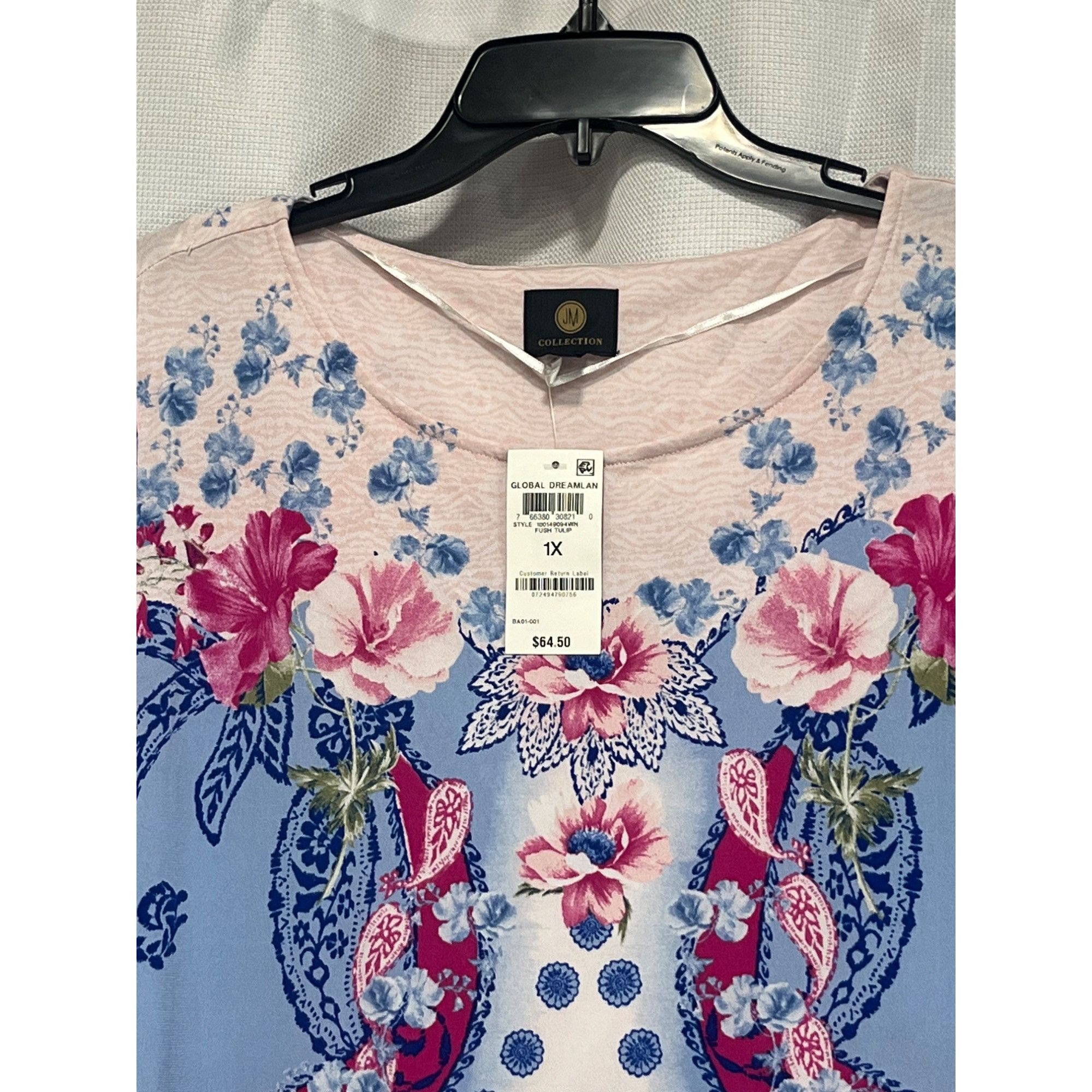 JM Collection JM Collection Tulip Sleeve Plus Size Printed Top, Fuchsia, 1 Size ONE SIZE - 4 Thumbnail