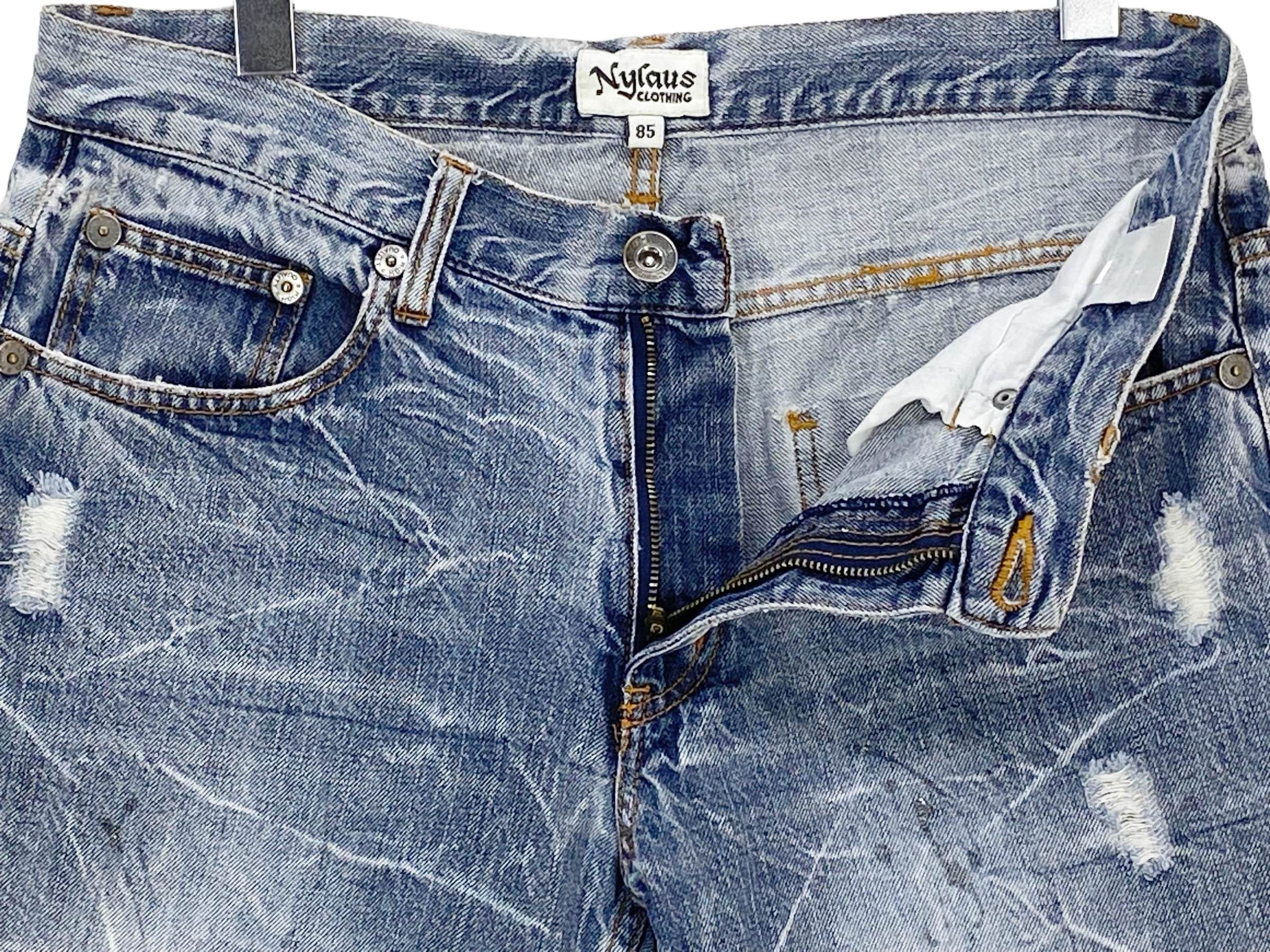 Japanese Brand Nylaus Double Waist Distressed Denim Shorts – Japan Style Size US 32 / EU 48 - 4 Thumbnail