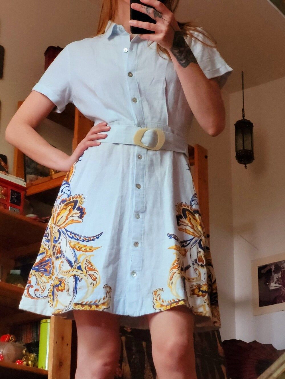 joie blue floral dress Joie Light Midi Shirt Linen Blend - Xs Color:VANILLA MULTI 1431 Item ID image-too-large Fairy Prom Dress, Blue