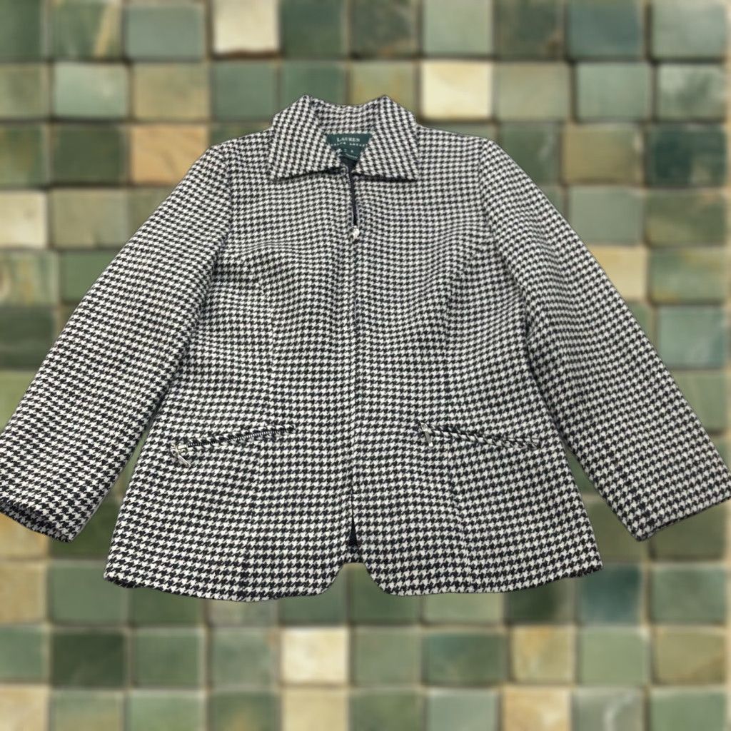 Ralph Lauren Lauren Ralph Lauren Blazer 4 Full Zip Houndstooth Wool Knit Women Jacket Black White READ Size S / US 4 / IT 40 - 1 Thumbnail
