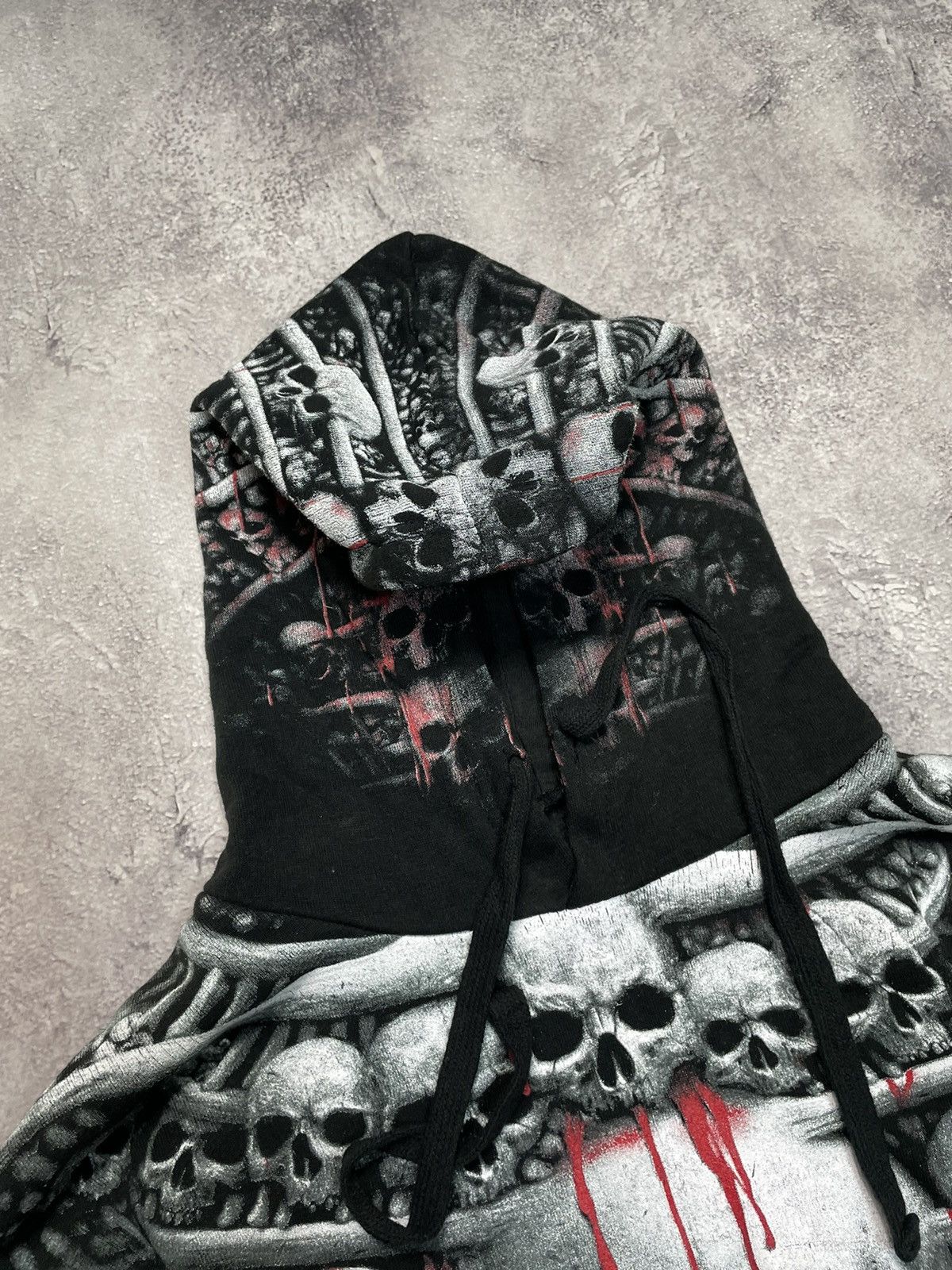Band Tees Crazy ALLPRINT vintage 90s Skull AOP affliction style hoodie Size US S / EU 44-46 / 1 - 4 Thumbnail