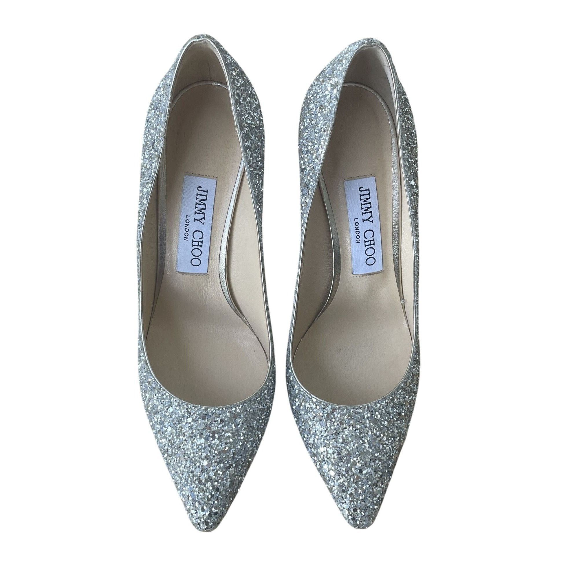 Jimmy Choo Jimmy Choo Romy 85 Silver Glitter Pointed Toe Pumps Womens H Size US 7 / IT 37 - 1 Thumbnail