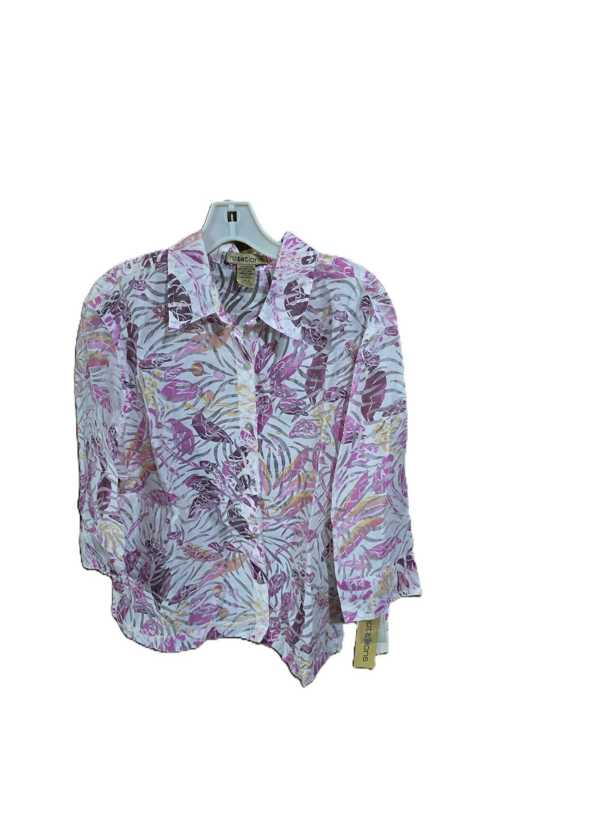 Industry of All Nations Notations Pink Floral Sheer Lacey Blouse Size L / US 10 / IT 46 - 1 Thumbnail