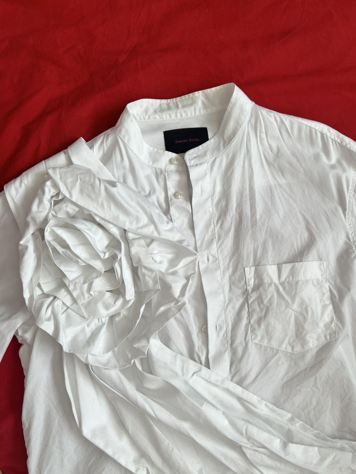 Simone Rocha Simone Rocha White Floral Draped Shirt – Runway Size US L / EU 52-54 / 3 - 3 Thumbnail