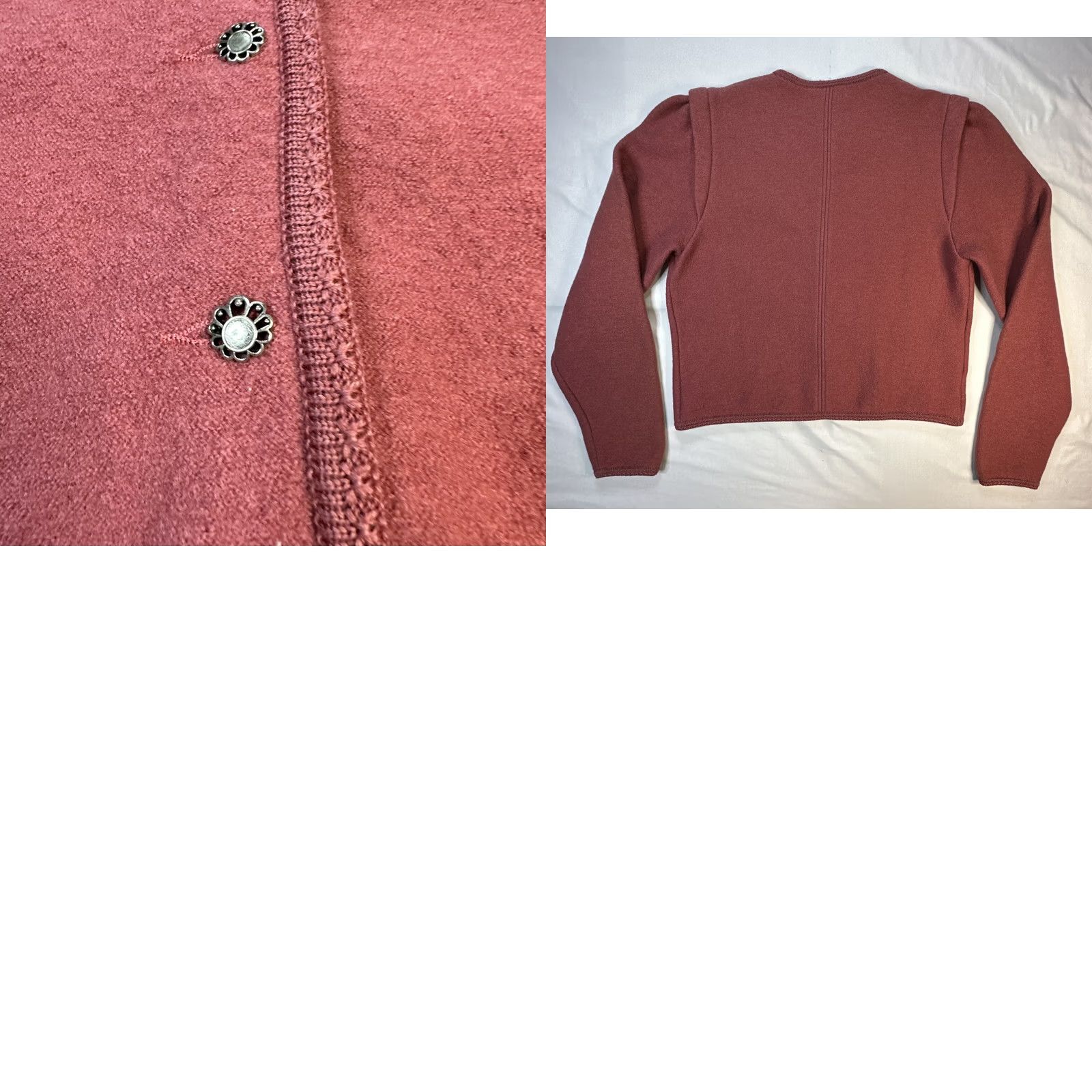 Vintage VINTAGE Geiger Women's Sweater Cardigan 40 Pink Purple 100% Wool Long Sleeve Round Neck Embroidery Buttons Cardigan Wool Regular Fit Size 40 Womens Size S / US 4 / IT 40 - 8 Thumbnail