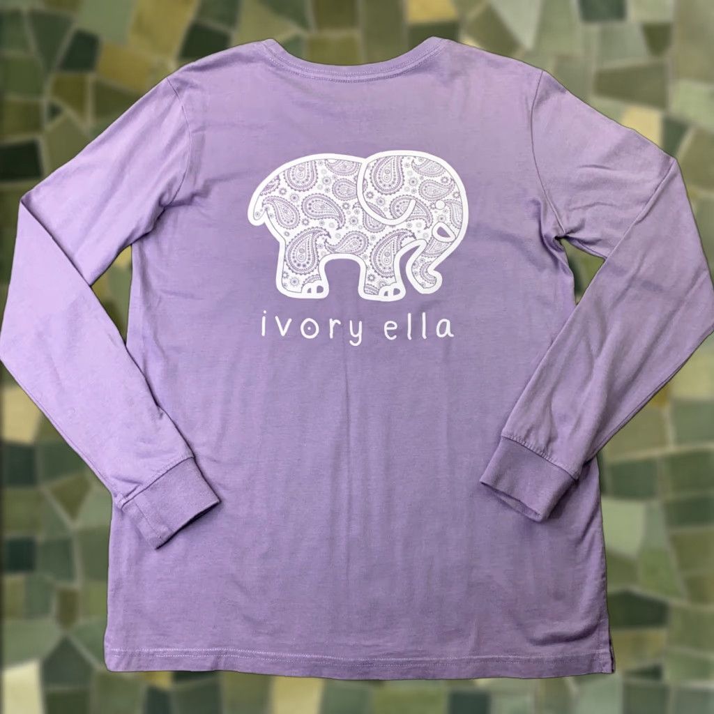Vintage IVORY ELLA Womens Shirt XS Purple Long Sleeve Paisley Elephant Graphic Size XS / US 0-2 / IT 36-38 - 1 Thumbnail