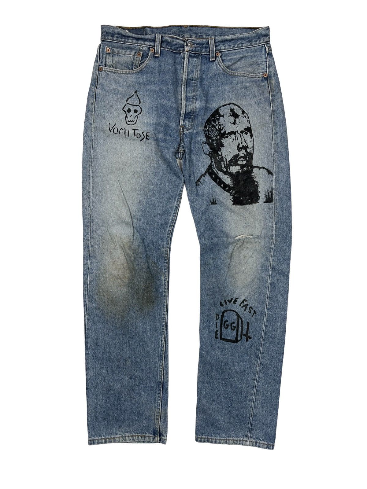 Band Tees Sick GG Allin Custom Hand Made Jeans On Vintage Levi’s 501 Size US 34 / EU 50 - 2 Thumbnail