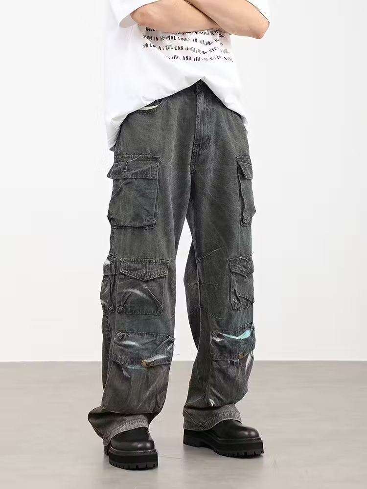 image of Vintage Distressed Cargo Hiphop Baggy Pants in Grey, Men's (Size 32)