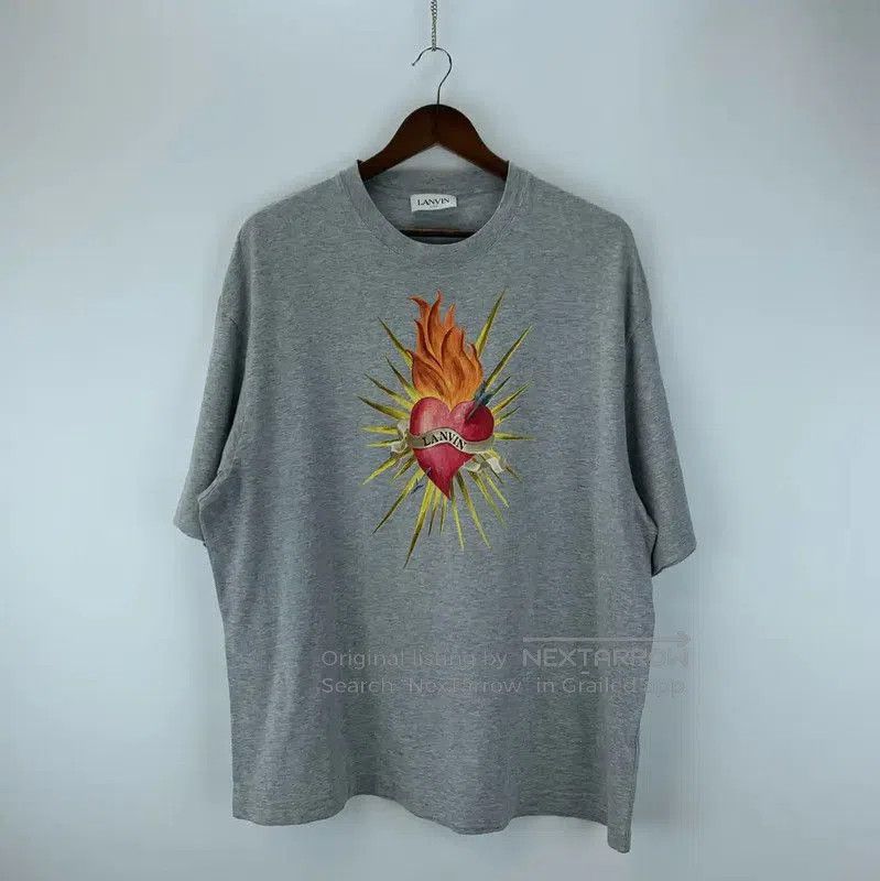 Lanvin LANVIN Men's Gray Cotton T-Shirt with Heart Design . Size US L / EU 52-54 / 3 - 1 Thumbnail