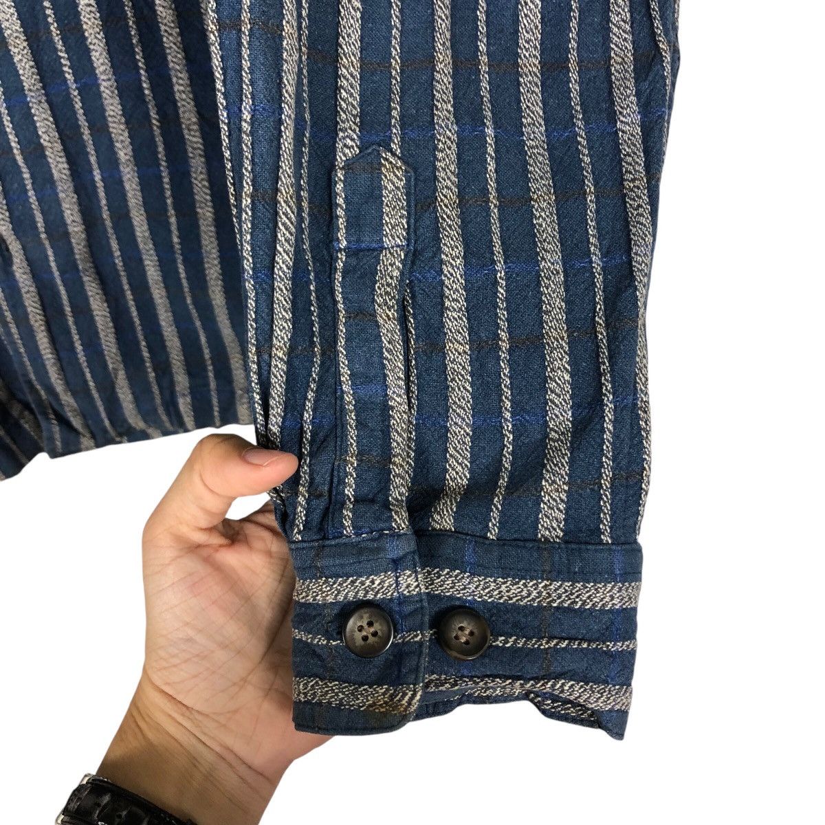 Indigo 📌Vintage Indigo Button Jacket Piko Striped Hickory Design Size US L / EU 52-54 / 3 - 16 Thumbnail