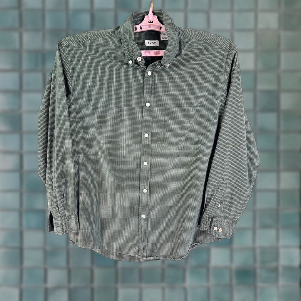 Izod VINTAGE IZOD Check Shirt Mens M Green Long Sleeve Cotton Size US M / EU 48-50 / 2 - 1 Thumbnail