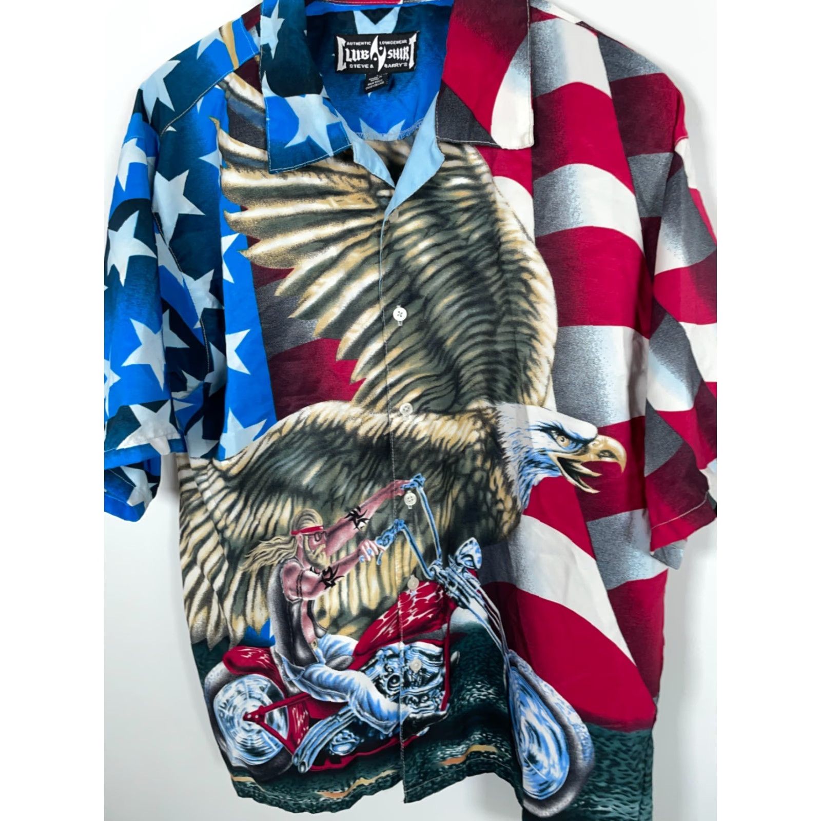 Vintage American Flag Eagle Motif Shirt Adult Large Motorcycle Biker Camp Collar AOP Size US L / EU 52-54 / 3 - 7 Thumbnail