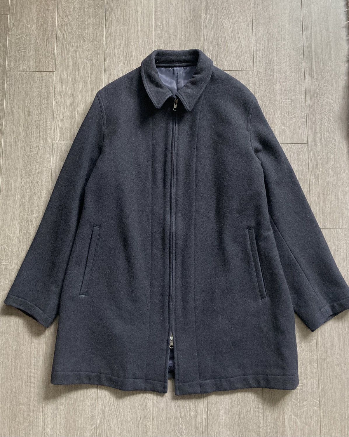 image of Yohji Yamamoto x YS For Men Navy Melton Wool Zip Coat, Men's (Size Large)