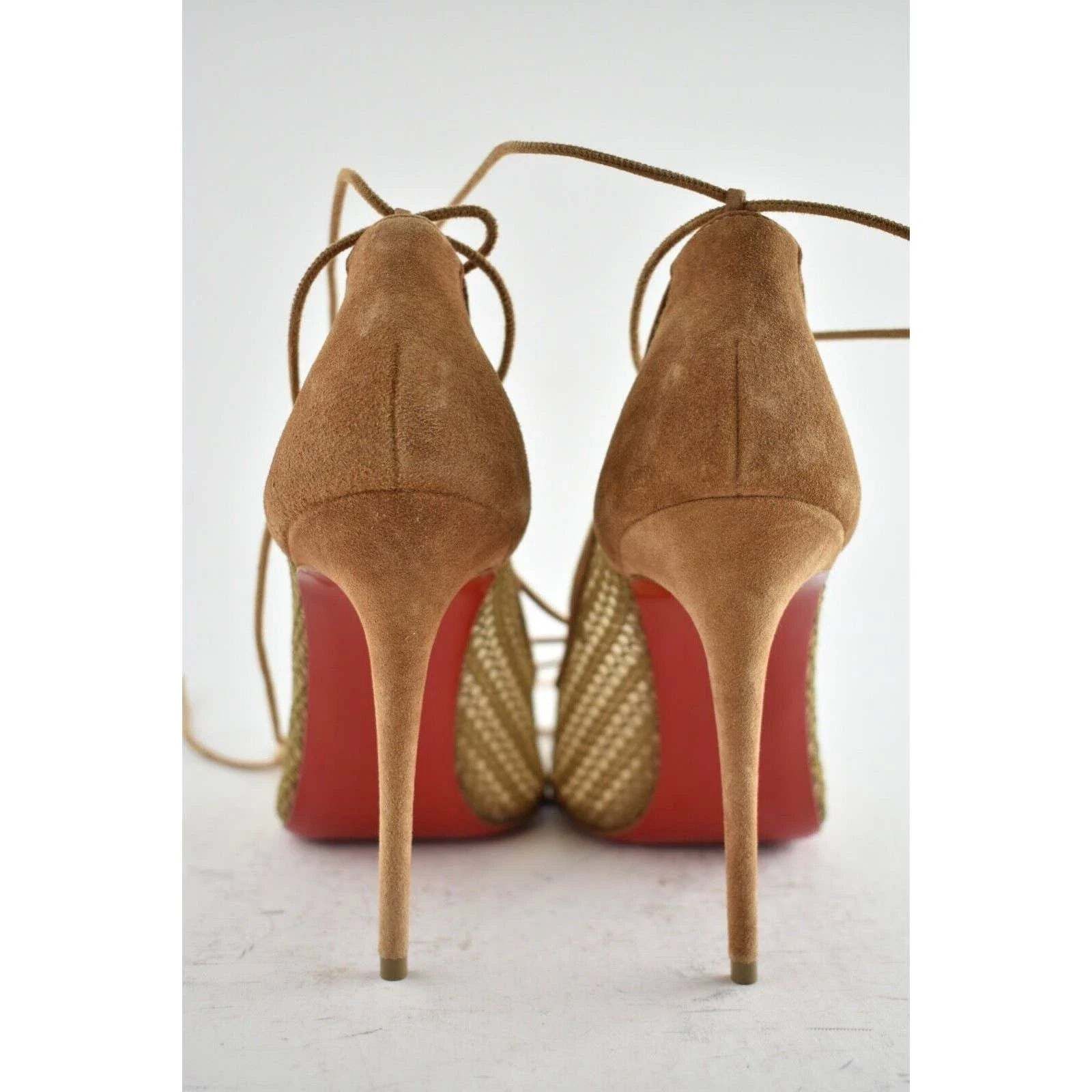 Christian Louboutin Peropik 100 Biscotto Brown Suede Lace Up Tie Heel Pump 40 Size US 10 / IT 40 - 10 Thumbnail