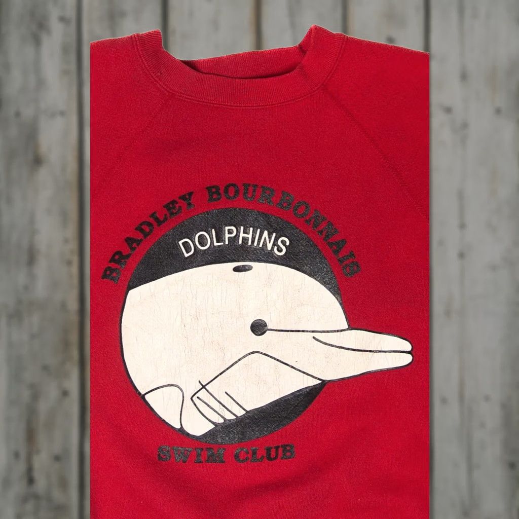 Vintage VINTAGE Discus Athletic Bradley Bourbonnais Dolphins Swim Club Sweatshirt 1990s Red Medium Sweatshirt Mens Size US M / EU 48-50 / 2 - 1 Thumbnail