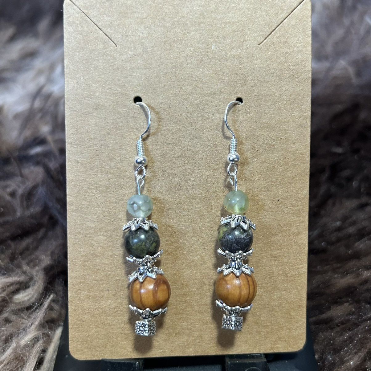 Handmade Handcrafted vintage wood bead dragon vein agate earrings Size ONE SIZE - 2 Thumbnail