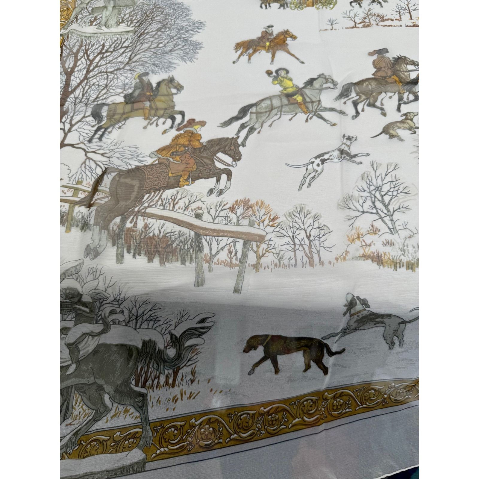 Hermes Hermes Rare Mirrored Image Hunt Scene Sheer Large Cape Shaw Size ONE SIZE - 12 Thumbnail
