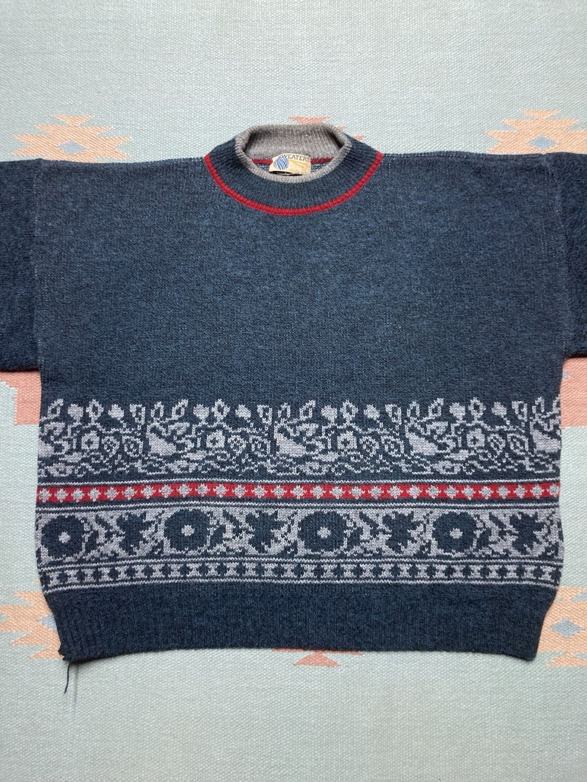 Vintage knit sweater acrylic wool taly fair isle abstract floral L Size US L / EU 52-54 / 3 - 2 Thumbnail