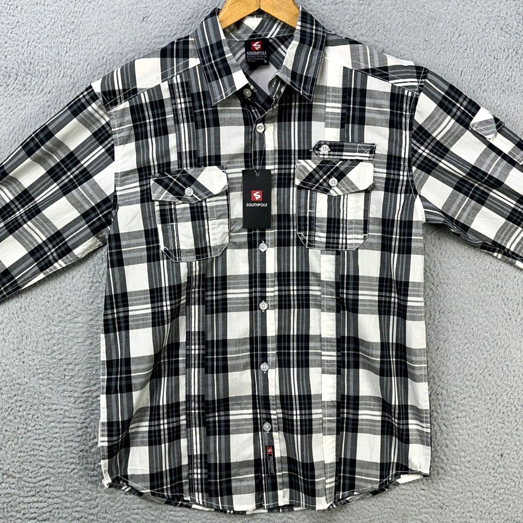 Southpole Southpole Shirt Button Up Mens Medium Black White Plaid Flap Pocket Casual NEW Size US M / EU 48-50 / 2 - 4 Thumbnail
