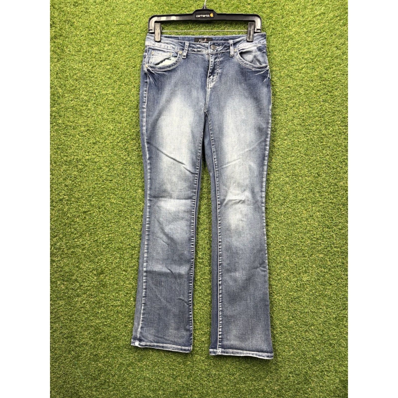 Vintage Earl Jean Womens Jeans Slim Boot 6 Medium Wash Flap Pockets Embroidered Size 28" / US 6 / IT 42 - 2 Thumbnail