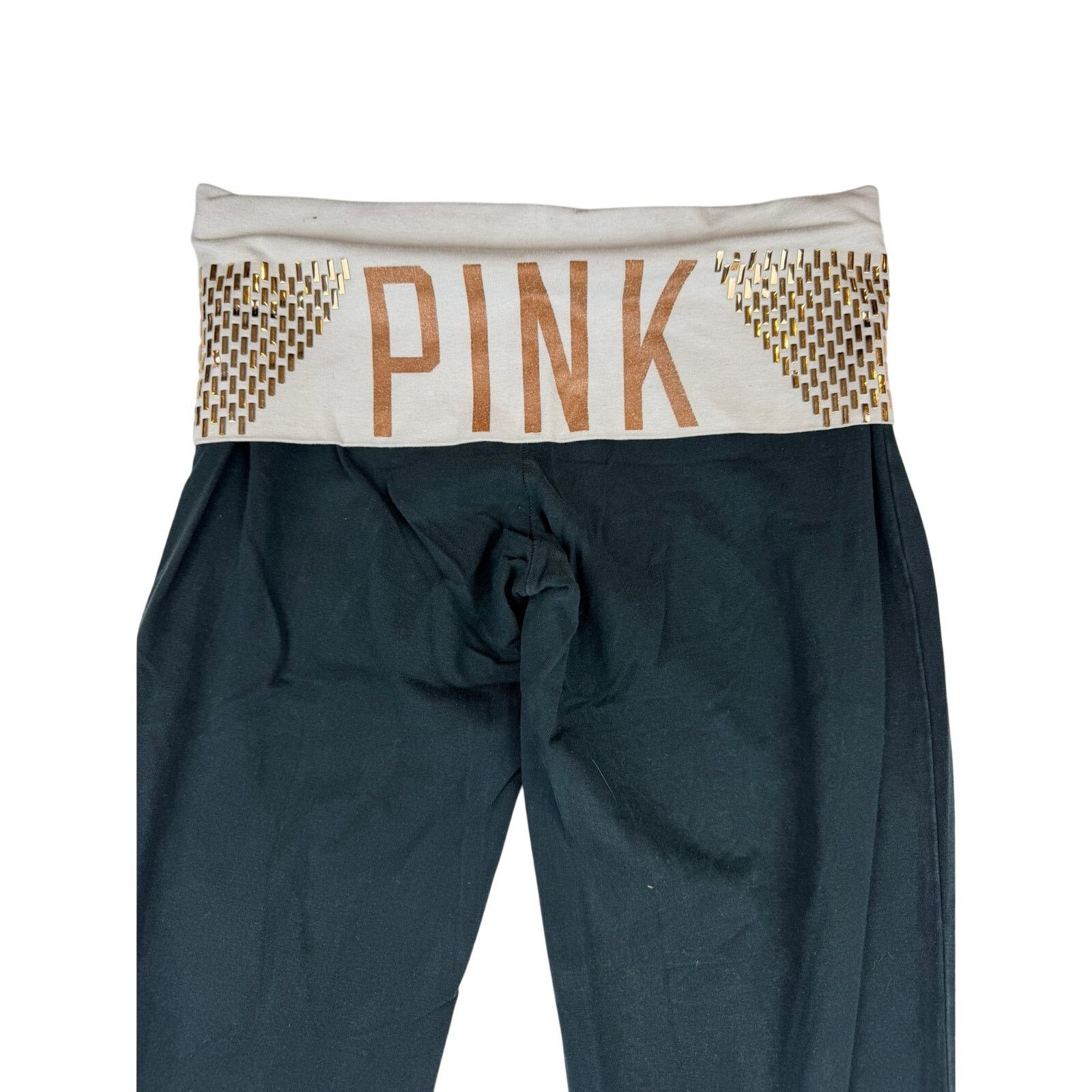 Pink Y2K Victoria's Secret PINK Yoga Pants Small Black Fold-Over Size 26" / US 2 / IT 38 - 1 Thumbnail