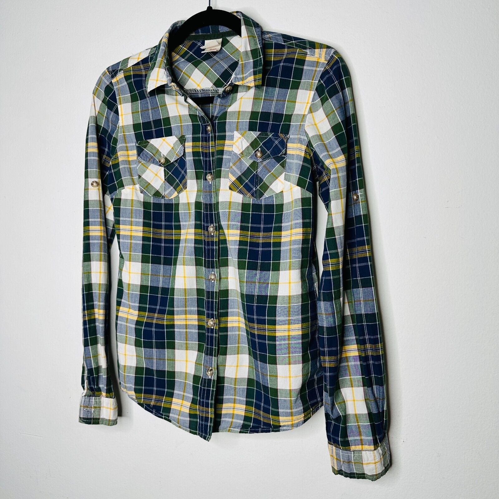 Mossimo Mossimo Supply Green Blue Plaid Button Long Sleeve Shirt SM Size S / US 4 / IT 40 - 3 Thumbnail