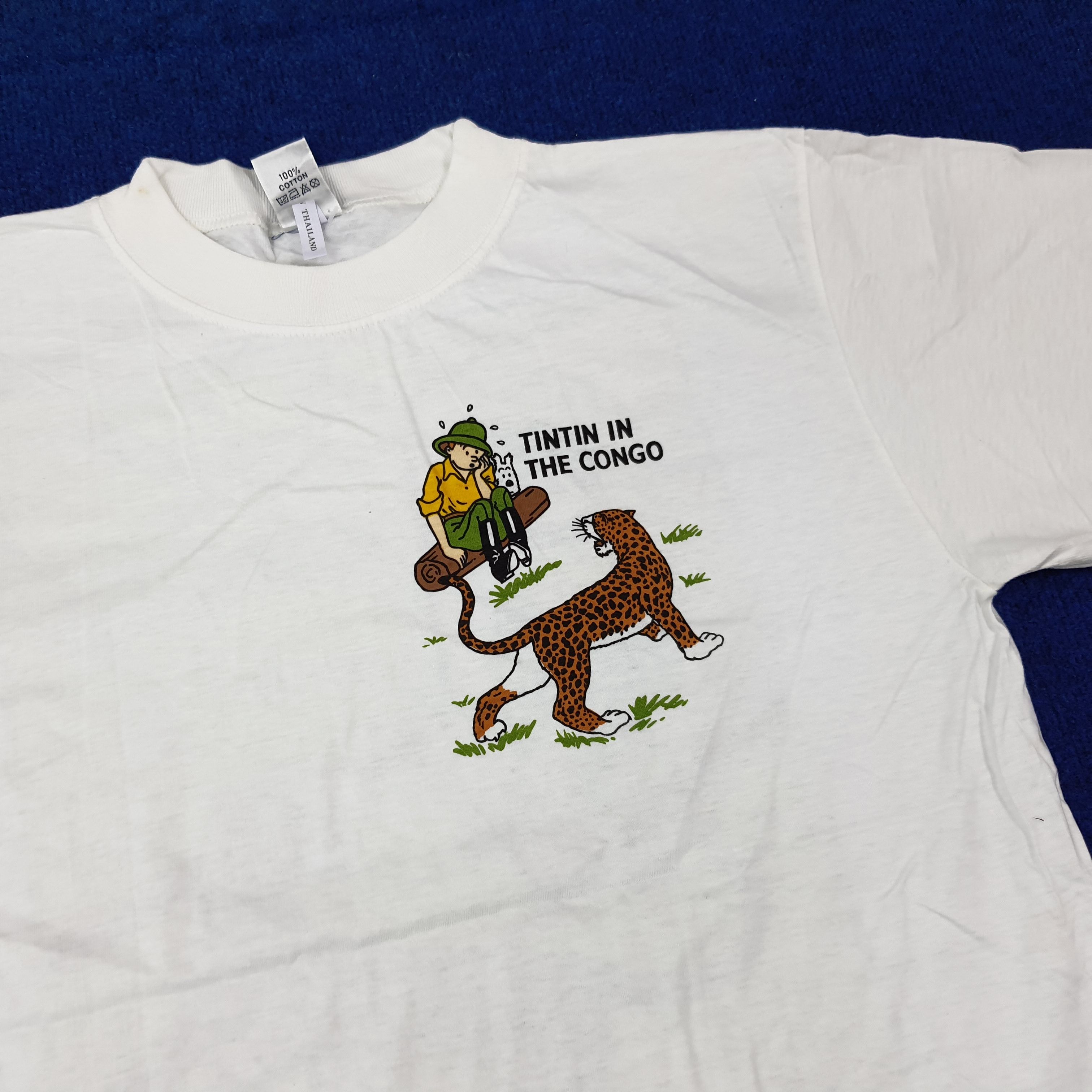 Vintage Vintage 90s Tintin In The Congo Retro Comic T-Shirt C276N3 Size US L / EU 52-54 / 3 - 4 Thumbnail