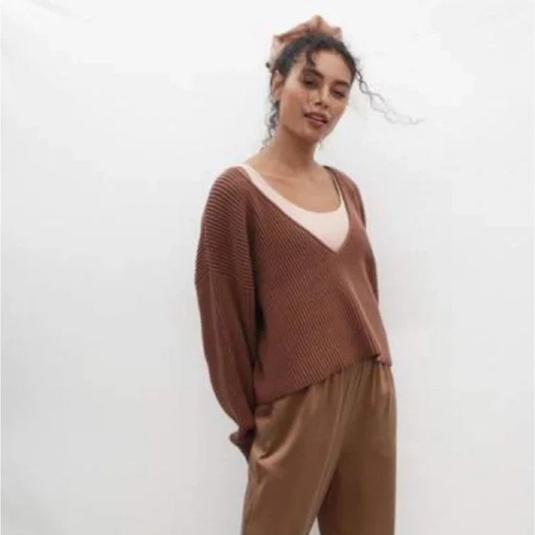 image of Lunya Reversible Silk Cotton Pullover Sweater in Brown, Women's (Size Small)