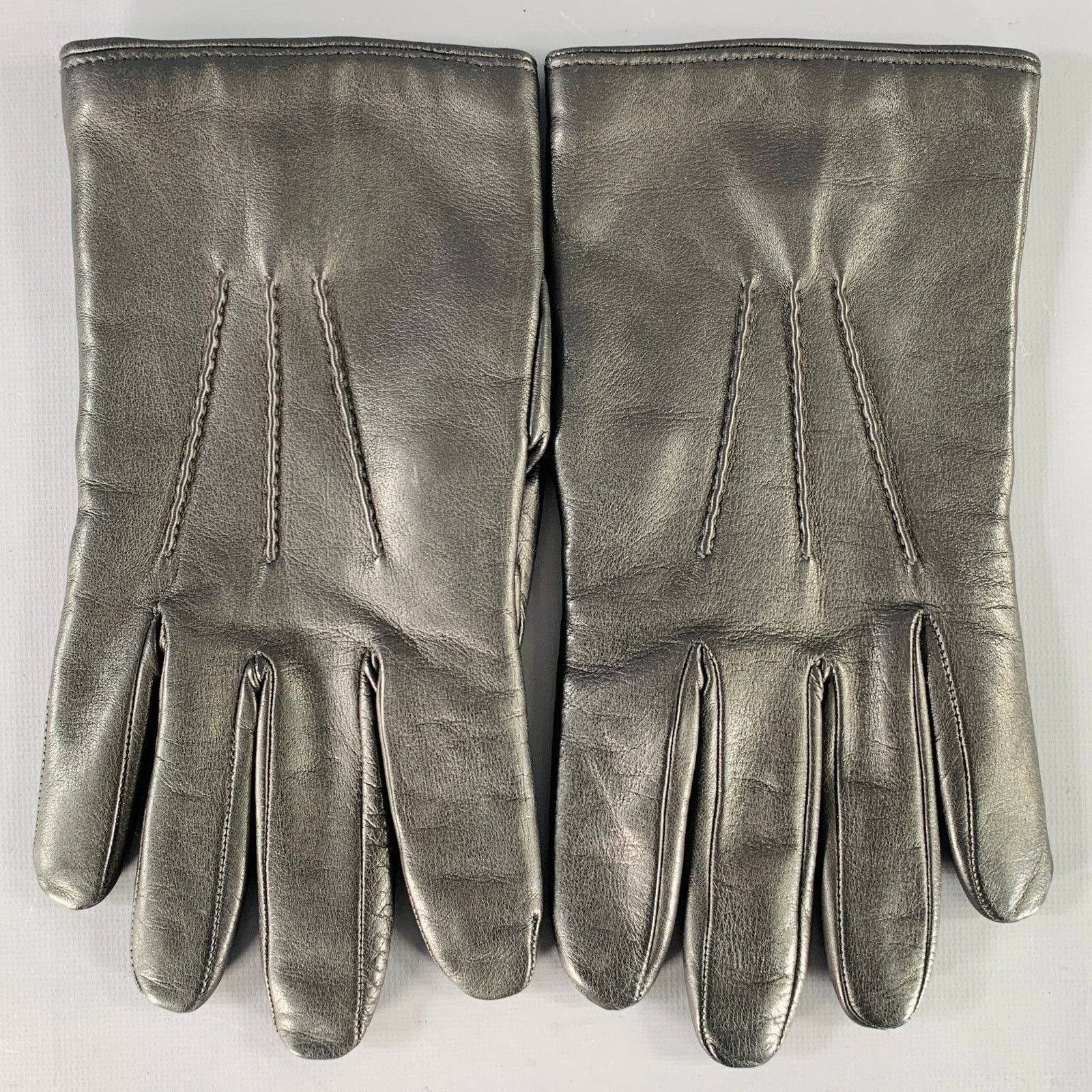 YVES SAINT LAURENT Size 10 Black Leather Gloves