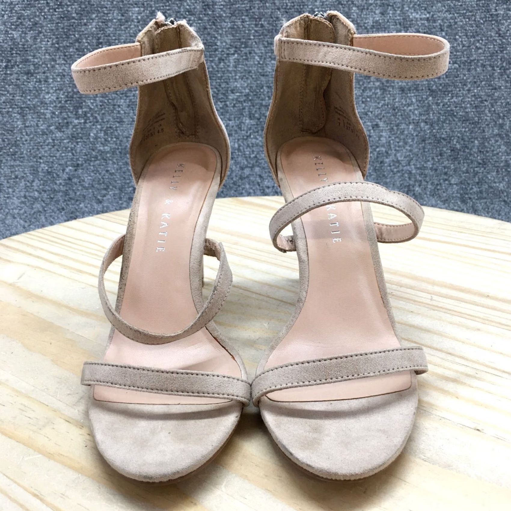 Vintage Kelly And Katie Heels Womens 7 Cleo Dress Back Zip Ankle Strappy Brown Fabric Size M / US 6-8 / IT 42-44 - 7 Thumbnail