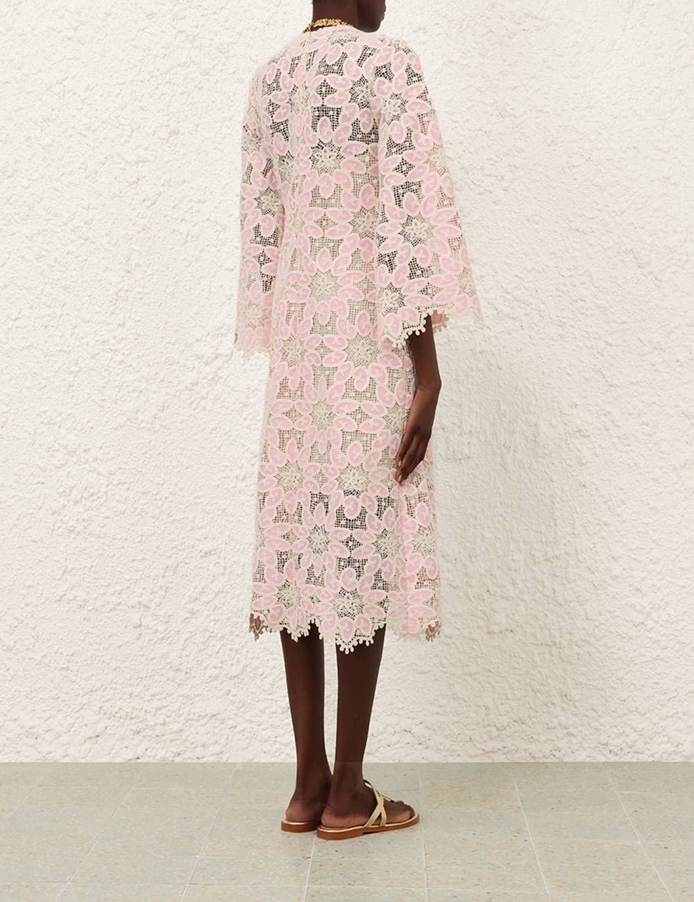 Zimmermann oc11z0525 Ottie Lace Midi Dress in Cream & Pink Size S / US 4 / IT 40 - 4 Thumbnail