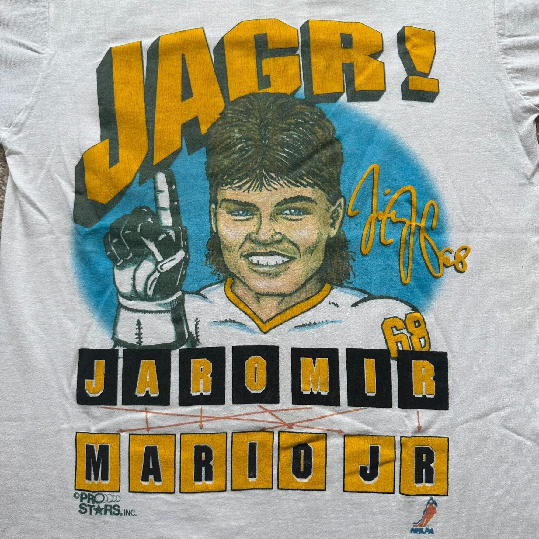 NHL Vintage 90s Jaromir Jagr Caricature T-Shirt Pittsburgh Pengu Size US S / EU 44-46 / 1 - 2 Thumbnail