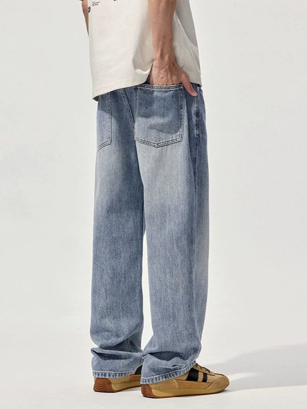 Jean Men's retro loose straight light blue distressed jeans Size US 32 / EU 48 - 4 Thumbnail