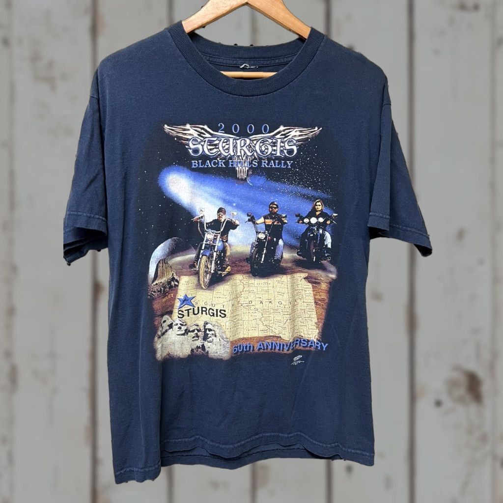 Vintage VINTAGE Sturgis 2000 Black Hills HD Rapid City SD Two-sided T-shirt Blue L Adult Mens Unbranded Crew Neck Short Sleeve Motorcycle Shirt Size US L / EU 52-54 / 3 - 1 Thumbnail