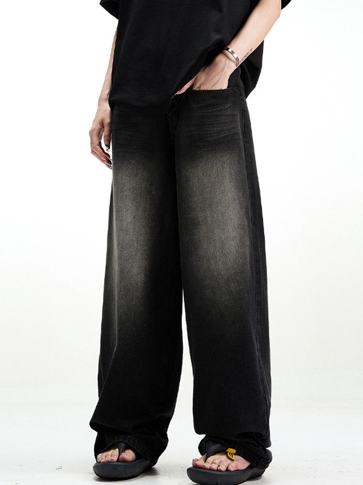 Retro Solid Black Jeans Loose