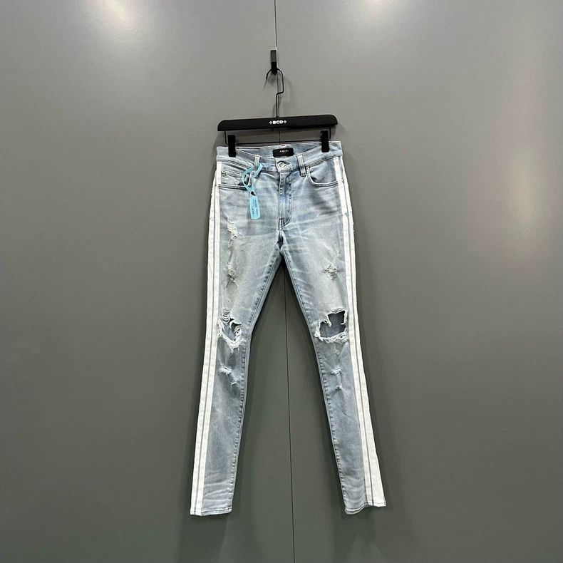 Amiri Amiri Distressed effect side-striped denim pants Size US 30 / EU 46 - 1 Thumbnail