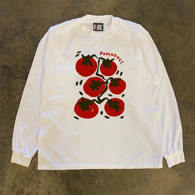 Japanese Brand × Vintage White street washed retro tomato pattern long sleeve t-shirt Size US L / EU 52-54 / 3 - 1 Thumbnail