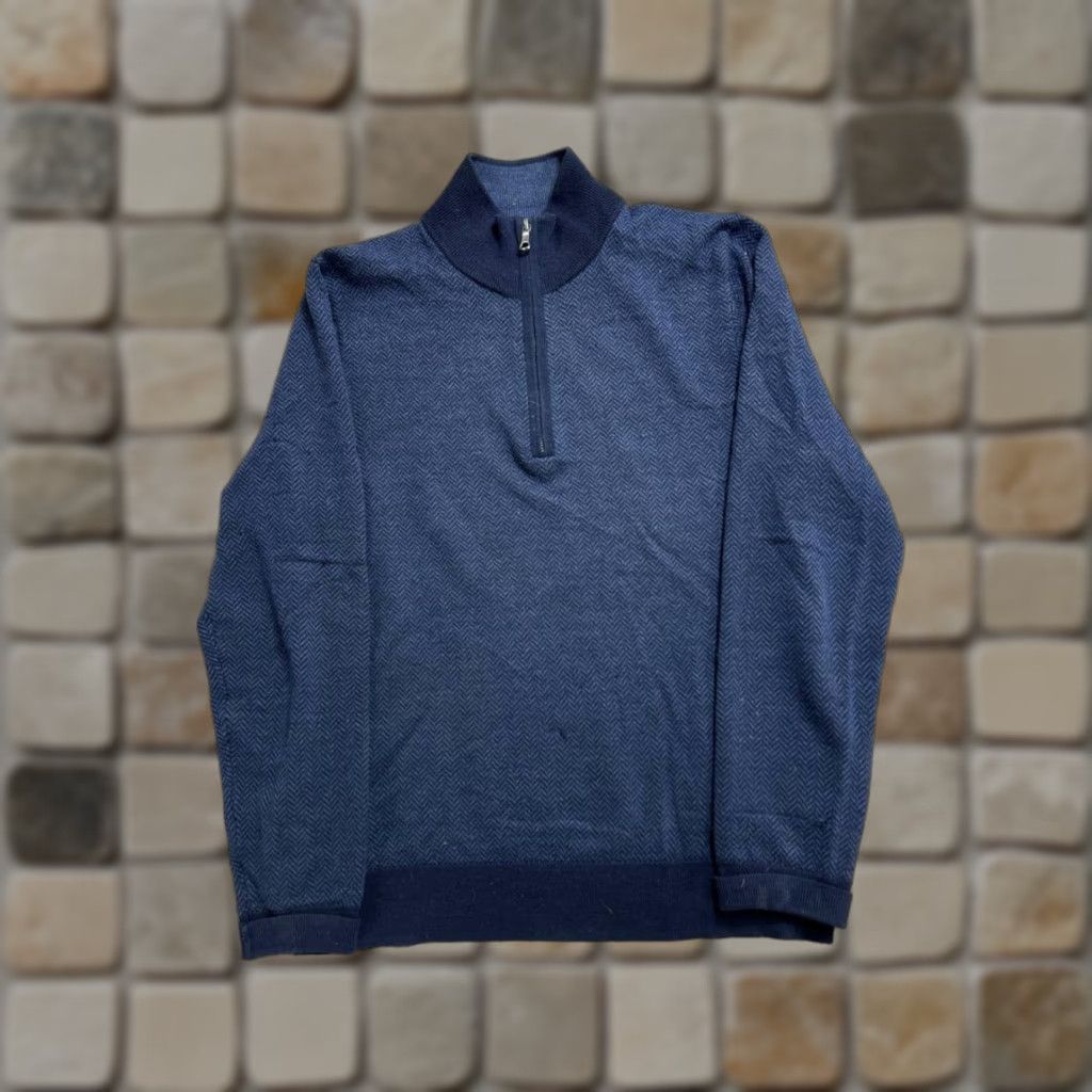 Brooks Brothers Brooks Brothers Sweater Men Medium Blue Herringbone Merino Wool Knit Quarter Zip Size US M / EU 48-50 / 2 - 1 Thumbnail