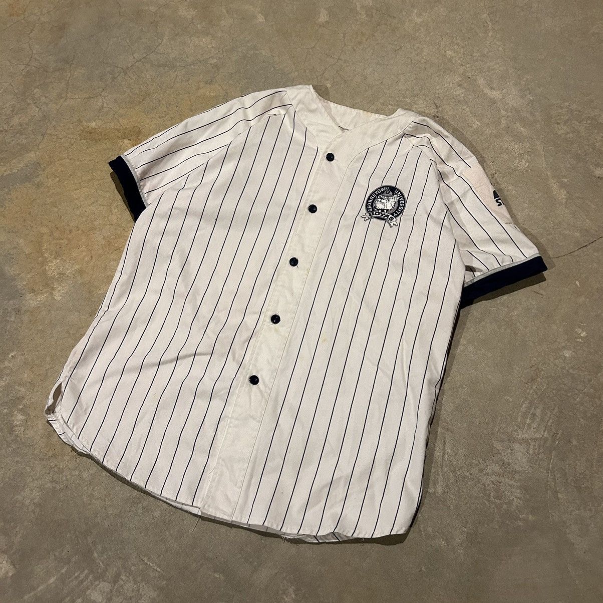 NCAA × Starter × Vintage Rare Vintage 90s Starter Georgetown Pinstripe Jersey Sample Size US XL / EU 56 / 4 - 2 Thumbnail