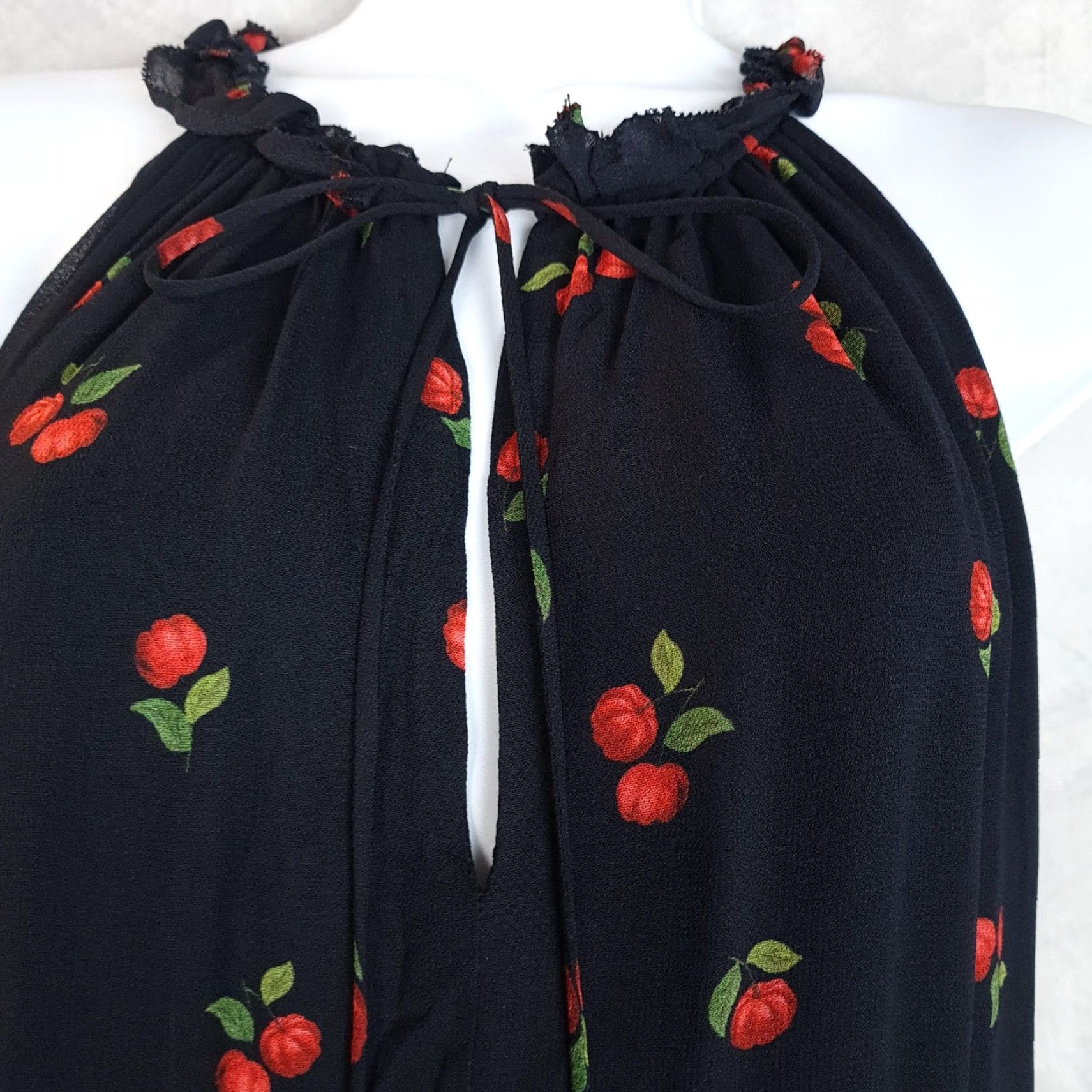 Farm Rio VINTAGE Farm Rio Dress Womens XS / S Black Cherry Print Tiered Ruffle Halter Mini Lined Size S / US 4 / IT 40 - 4 Thumbnail