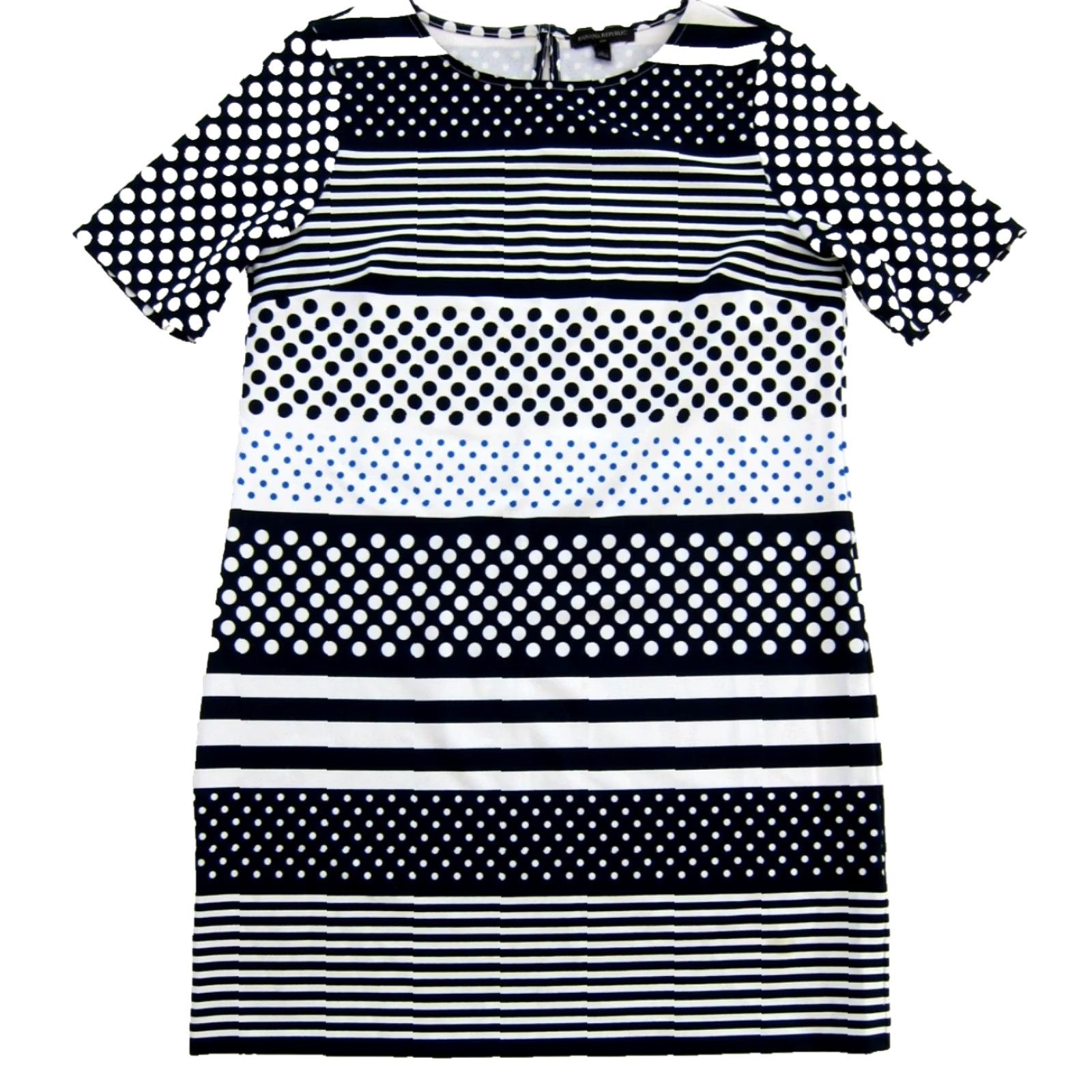 Banana Republic Banana Republic Dress Blue Polka Dot Stretch Short Sleeve Shift Large Women Midi Knee Length Maxi Shirt Dress Size 36" / US 14 / IT 50 - 2 Thumbnail